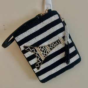 Eiffel Tower Striped Black and White Beaded Wristlet